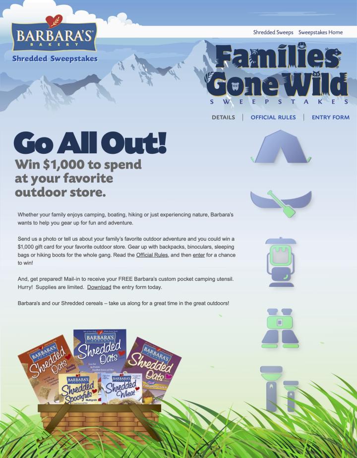 Barbara's Bakery > Families Gone Wild > Shredded Oats Sweepstakes Webpage