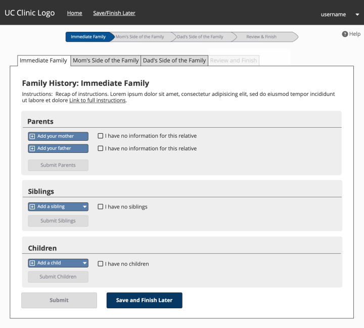 Athena > Wireframe > Family History/Default Page